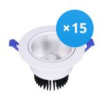 Voordeelpak 15x LED Downlight Rond Kantelbaar 15W 1200lm 60D - 930 Warm Wit | 135mm - Zaagmaat 110mm - UGR <19